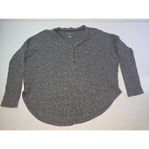 American Eagle Womens Gray Waffle Knit Henley Long Sleeve Top Size S